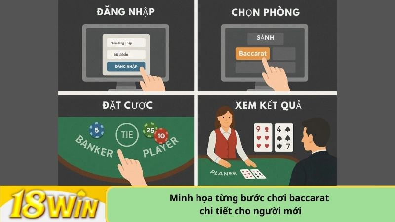 Minh họa từng bước chơi baccarat chi tiết cho người mới