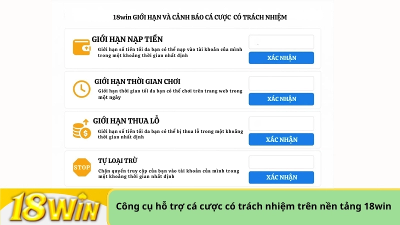 Công cụ hỗ trợ cá cược có trách nhiệm trên nền tảng 18win