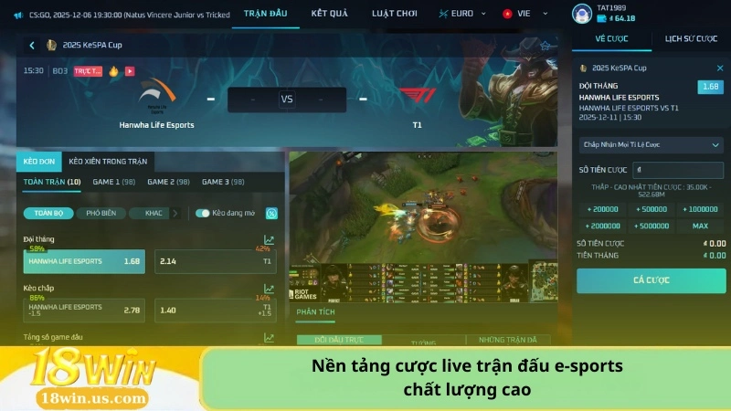 nền tảng cược live trận đấu e-sports chất lượng cao