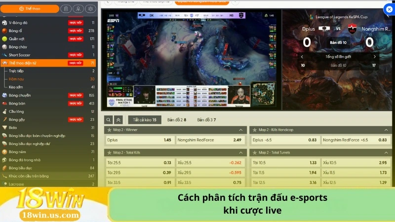 cách phân tích trận đấu e-sports khi cược live